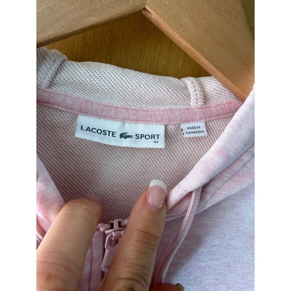 Lacoste Sport Womens Zipper Up Hoodie Size 42 Pink Drawstring Pockets Sporty - Picture 4 of 10
